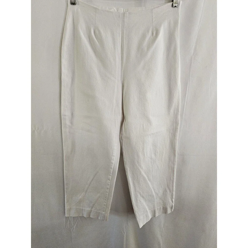 Cleo Pants Womens White Denim Side Zip Slacks Size 10